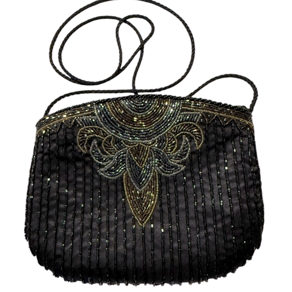 Vintage Elegant Black Beaded Women's Bag - Picture 2 of 7